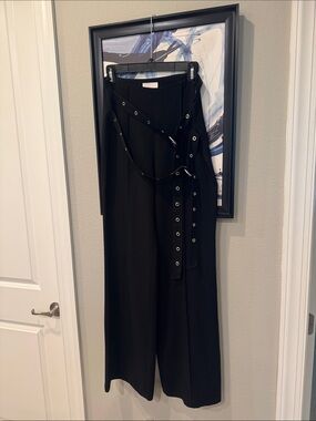 Cinq a Sept Black Wide-Leg Pants with Eyelet Belt Detail
